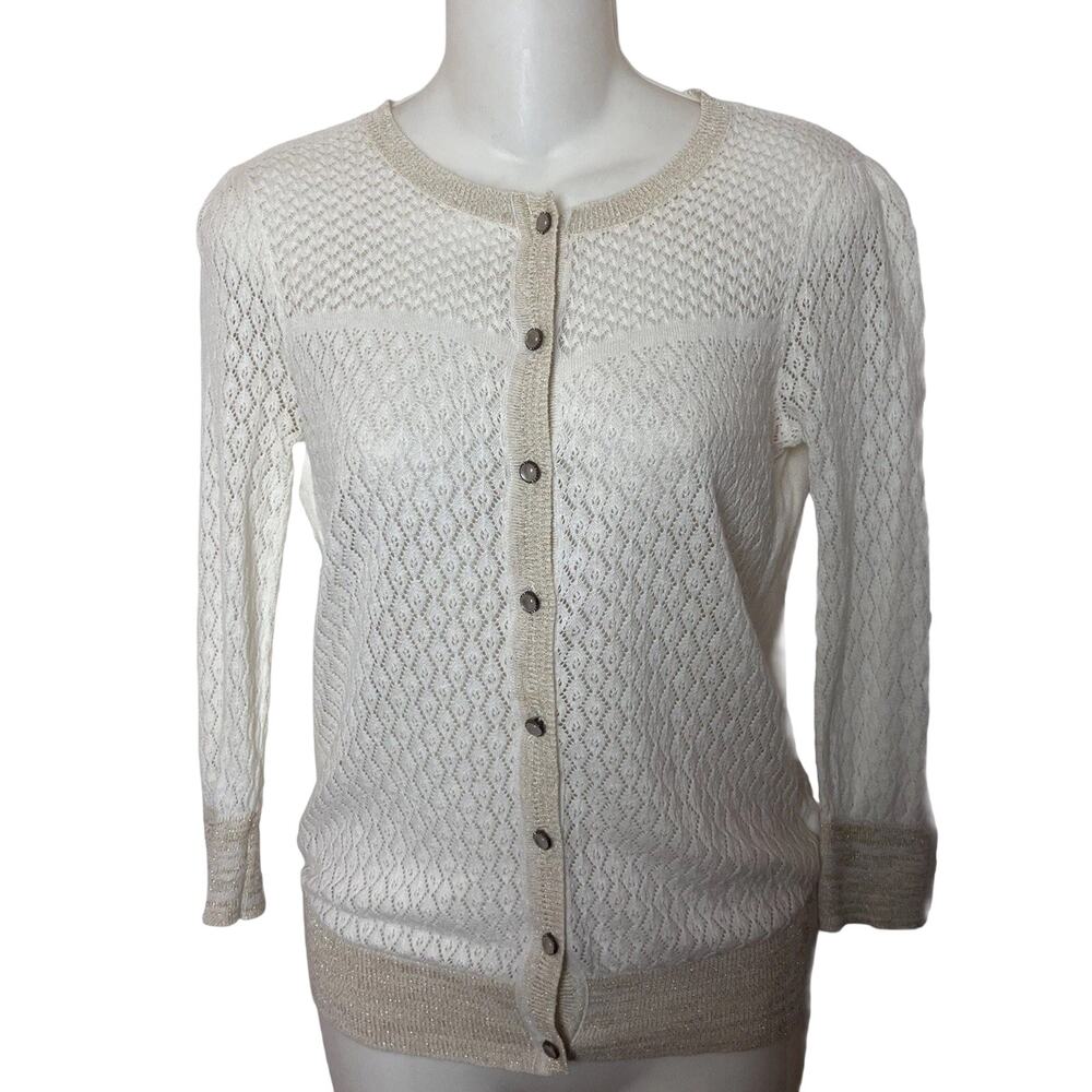 Atmosphere Open Knit Button Up Cardigan Sweater Sz Small Ivory Cream